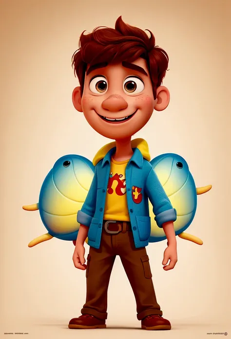 Disney Pixar style poster, Lucas, with his contagious enthusiasm and optimistic nature, who has the power to transform into a dog boy.