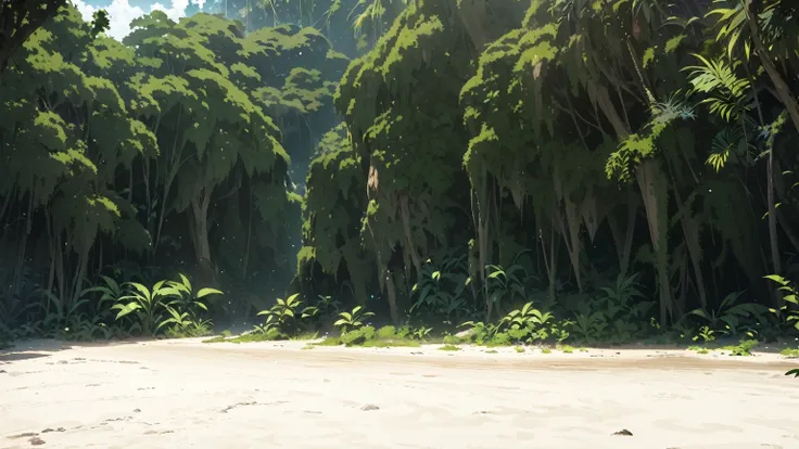 beach background tree々, background lush vegetation, there are lots of plants, overgrown jungle environment, clear vision