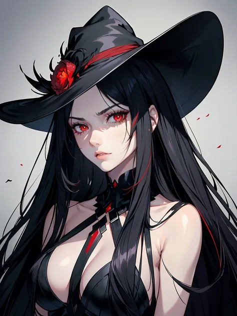 handsome woman，red-eyes，red pupils，Long black hair, grey skin, looks ill, Hyperresolution，accuracy，Detailed rendering，（Subtle facial image）（Image of fine hair）（topquality）（Masterpieces of masters）（High degree of completeness）（A sense of atmosphere）tmasterp...