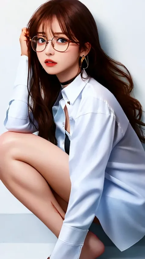 (masterpiece),(Highest quality),(Ultra-high resolution),(8K resolution),(Realistic),(Super detailed),(Sharp focus),(RAW Photos),
One girl,Good move,(Long Hair),(Wavy Hair),(Hair on one eye),Glasses,(choker),(Cross Necklace),(Earrings),(Full body diagram),(...