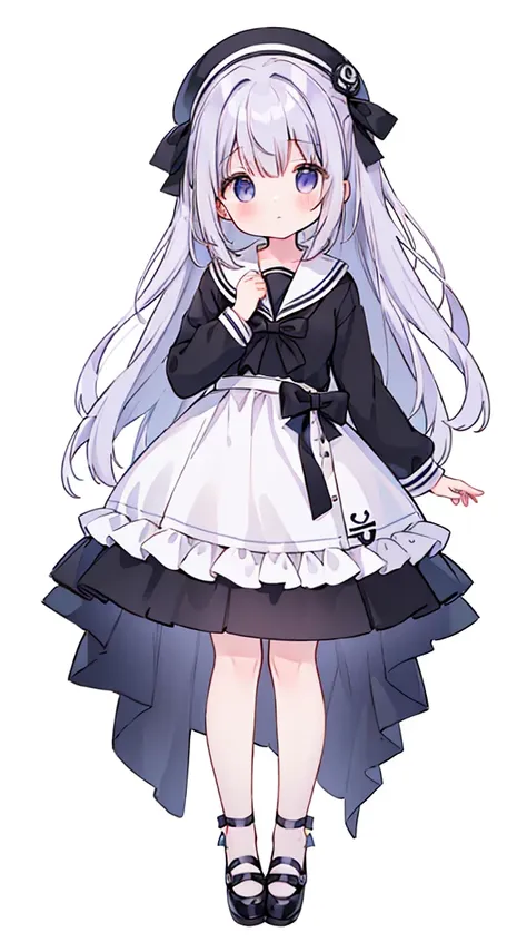 ((masterpiece，8k，top image quality，hiquality，best quality))light purple gray hair，black eyes，black sailor suit，cute little，，girl...