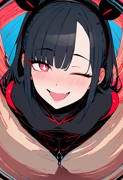 black hair, hair bobbles, wince, longeyelashes, solid circle eyes, fake animal ears, light smile, ear blush, fang, ccurate, longeyelashes, pupils sparkling, naughty face, naughty, ahegao, Surrealism, drop shadow, anaglyph, stereogram, tachi-e, pov, atmosph...