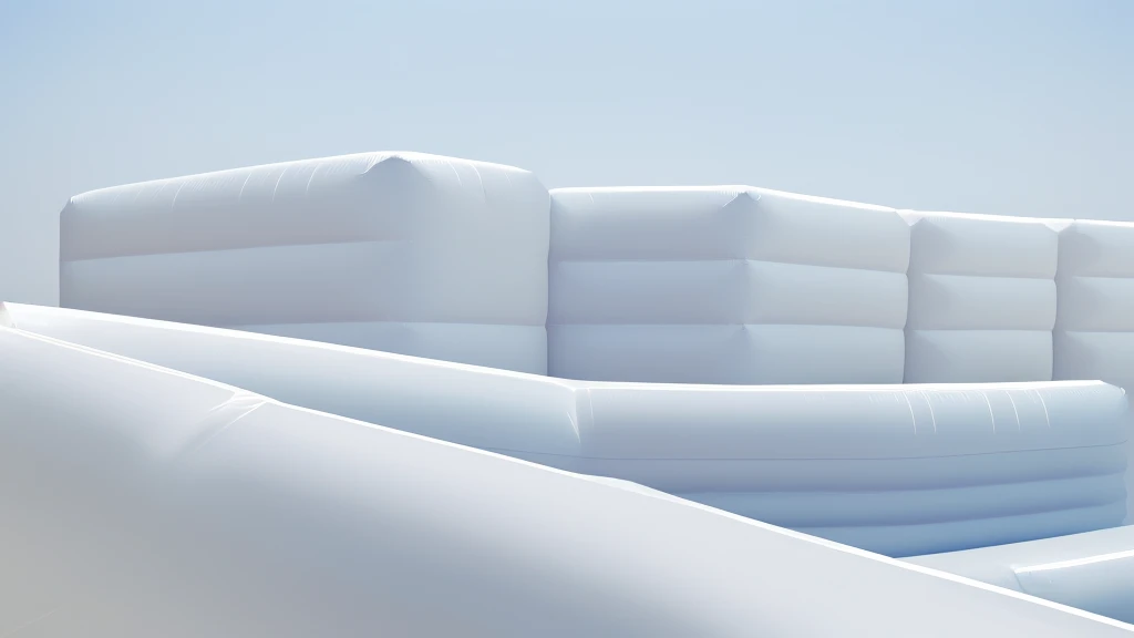 A wall composed of inflatable blocks，Front view，Realistic of a inflatable installation in the shape, white inflatable plastic film material, wrapped in a white polyester sheet. close-up，，minimalist, most best quality,32K Ultra HD, super detail, best qualit...