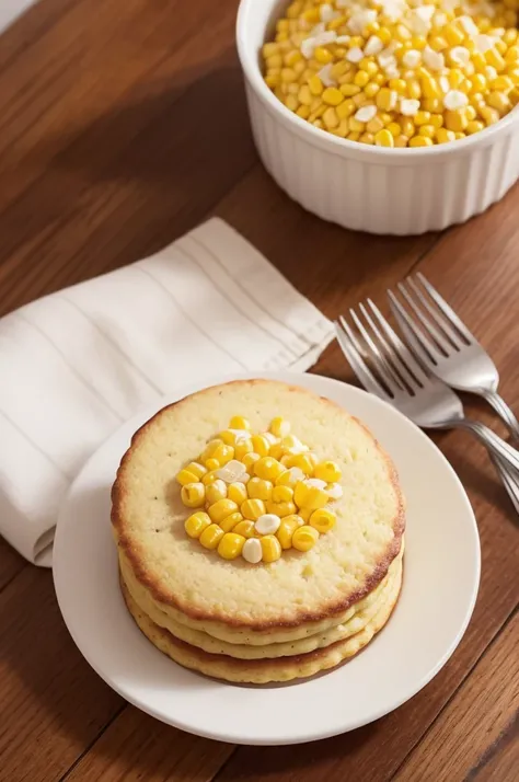 Make a picture with a round corn cake on a plate for Instagram