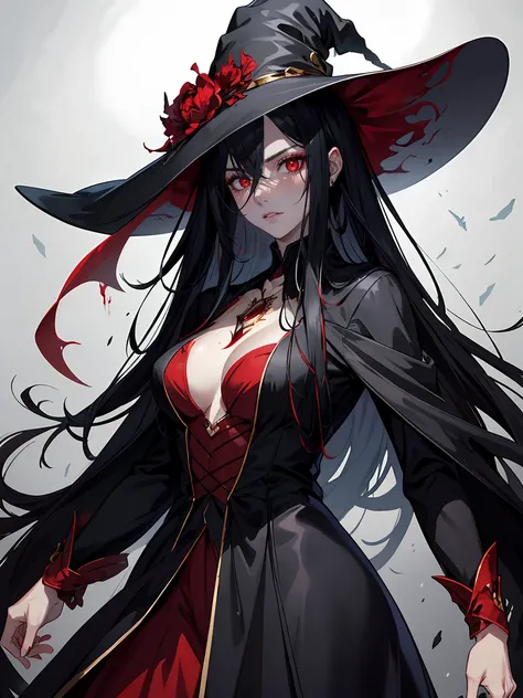 handsome woman，red-eyes，red pupils，Long black hair, grey skin, looks ill, Hyperresolution，accuracy，Detailed rendering，（Subtle facial image）（Image of fine hair）（topquality）（Masterpieces of masters）（High degree of completeness）（A sense of atmosphere）tmasterp...