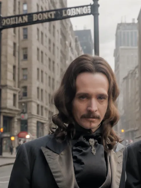 countd,suit,add_detail,(city street background),(close-up), gary old man, walks hand in hand with his love played by the actress...