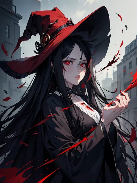 handsome woman，red-eyes，red pupils，Long black hair, grey skin, looks ill, Hyperresolution，accuracy，Detailed rendering，（Subtle facial image）（Image of fine hair）（topquality）（Masterpieces of masters）（High degree of completeness）（A sense of atmosphere）tmasterp...