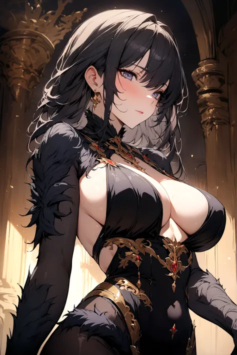 Masterpiece, Best Quality, detailed arms, detailed breasts, Detailed hand, black fur.