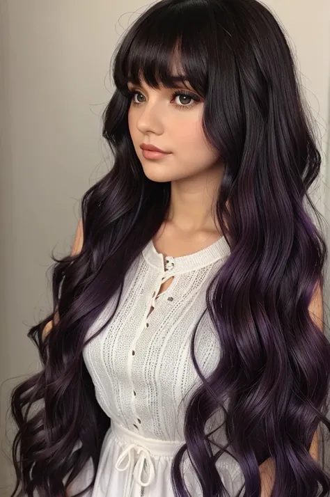 Bythle doll dark violet wavy hair with bangs and dark brown eyes