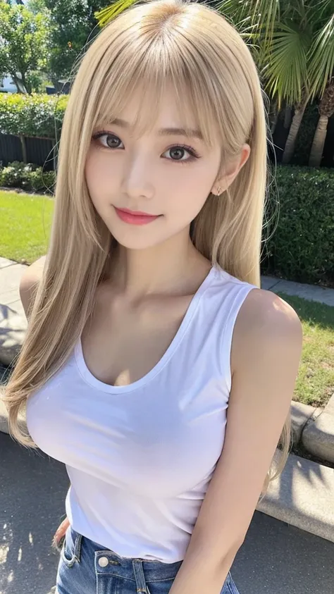 ( masterpiece, Highest quality), 98k, ((Perfect Anatomy:1.3)),Beautiful Japanese Woman, Succubus,alone, 18-year-old, Small face,Cute face:1.2,smile, Large breasts, ,Beautifully detailed round eyes, Evenly spaced 1.2, Platinum Blonde Hair,High ponytail、(Hig...