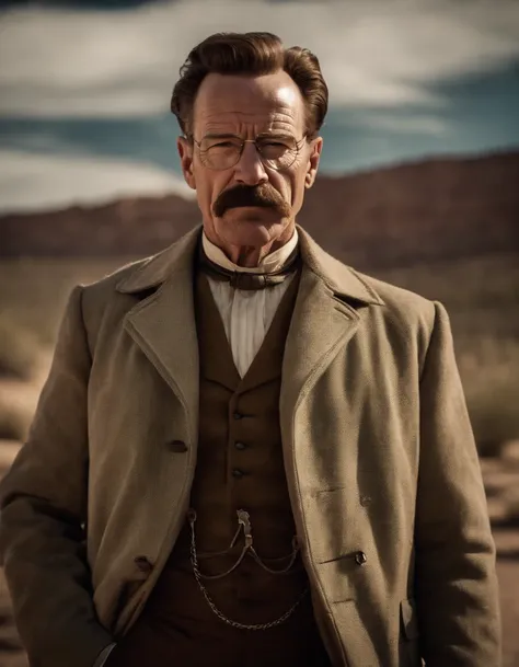 Walter white with a 1800’s hairstyle & mustache, wearing 1800’s fashion suit no hat