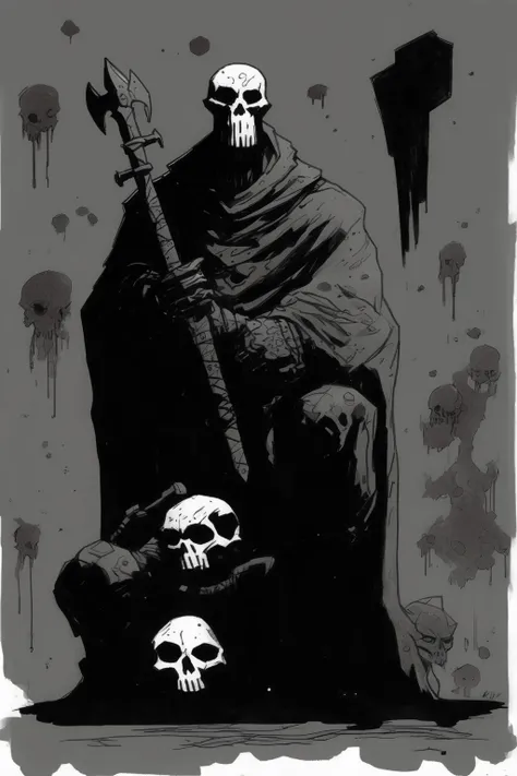 mike mignola style - mike mignola sketch in a very dark and heavy inky way