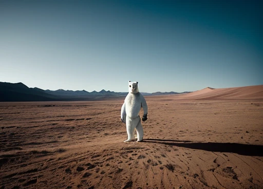 cores abstratas, textura, Grão de filme, poros da pele:0.1 foto RAW hasselblad dslr, retrato dramático intrincado e retroiluminado de um 😎((A humanoid white polar bear with abnormal musculature, very robust, blue eyes is standing looking up looking at the ...