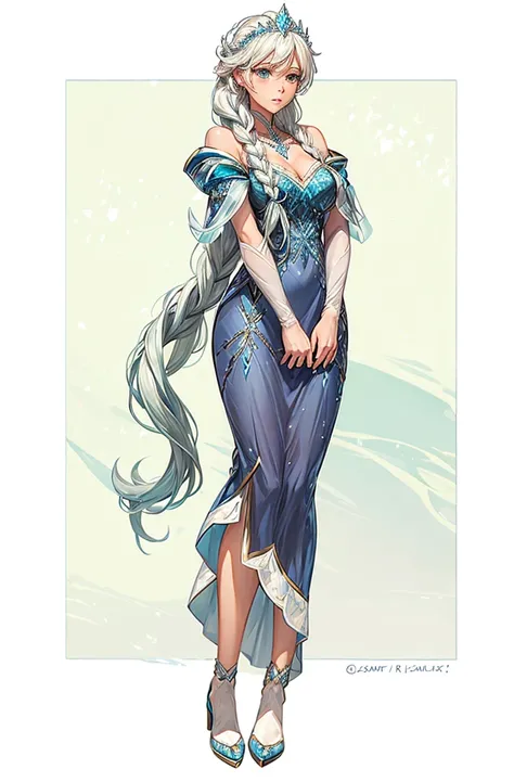 A woman Long hair Ice dress like Elsa from Frozen Ram&#39;s horns Medium petios 