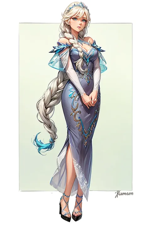 A woman Long hair Ice dress like Elsa from Frozen Ram&#39;s horns Medium petios 