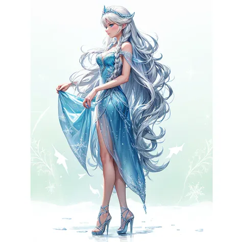 A woman Long hair Ice dress like Elsa from Frozen Ram&#39;s horns Medium petios 