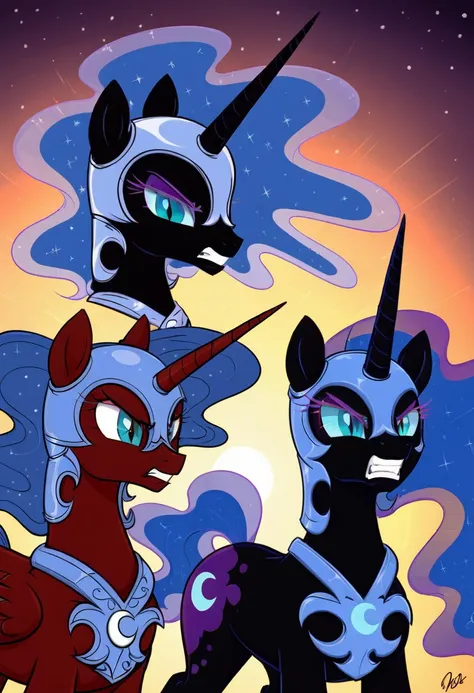 Pony nightmare moon Black .black head mask  angry in the  armor 
