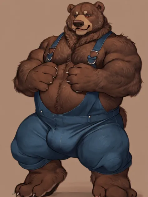 antro( by the little bear :old bear_rusty), red scarf, (Old bear with hacha ), old daddy , obese and muscular , naked, simple background, ultra detailed, pose natural, (voluminous:1.3) body_sexy , standing, by honovy, correct claws in five of paws in dark ...