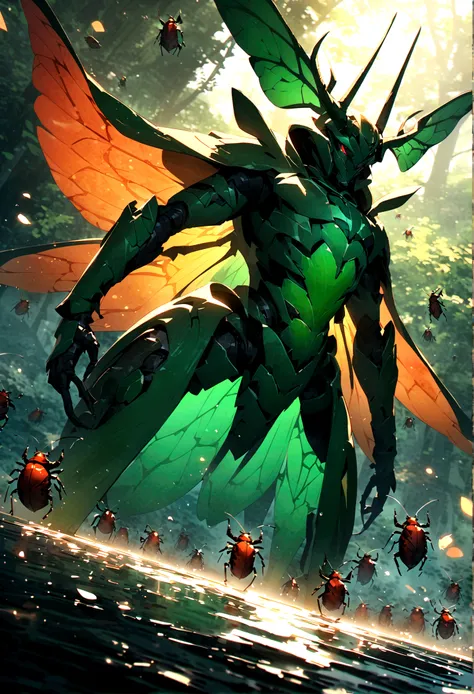 Sea of Treeushi King、Insect King、Humanoid Insect、Strong body、Beetle、beetle、A splendid black shine、insect monsters、A horn、An insect body that shines like an emerald、winged、pocket insect、侍Beetle、