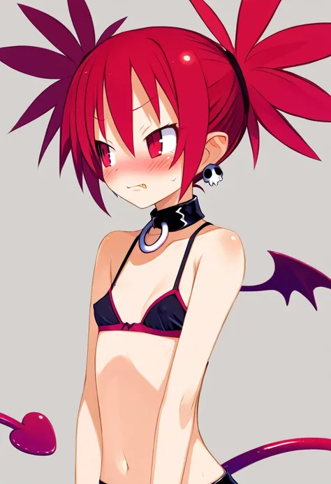 etna,Devil Girl,blush、Embarrassing、Upper Body、 popping out、Flip up your bra,Small breasts、Nipples