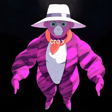 Pink gorilla with neck scarf light pink fedora 