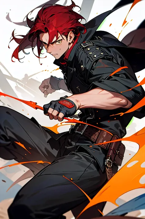 Kaelen Blackthorn stands tall and imposing, his dark red hair combed back neatly, revealing a stern and weathered face marked by the trials of countless battles. His piercing amber eyes, always vigilant, reflect a lifetime of hardship and unwavering determ...