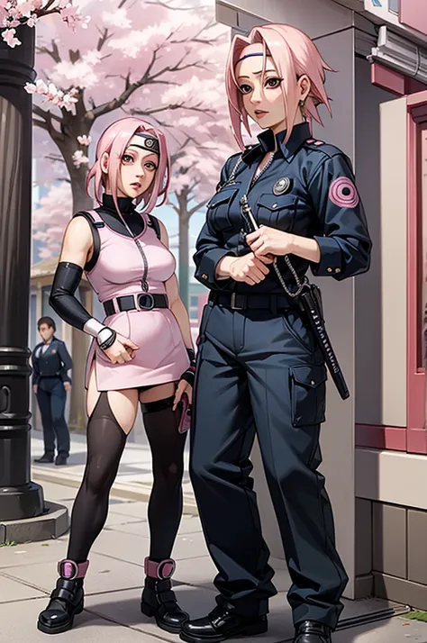 (((Sakura Haruno))),(((Wearing police clothes)))