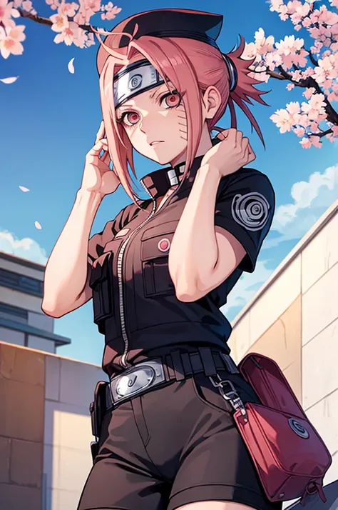 (((sakura haruno naruto))),(((wearing police clothes))),(((alone)))