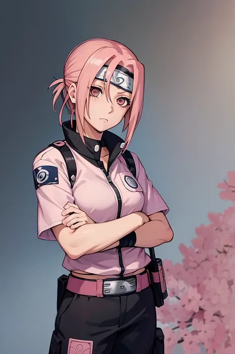 (((sakura haruno naruto))),(((wearing police clothes))),(((alone)))