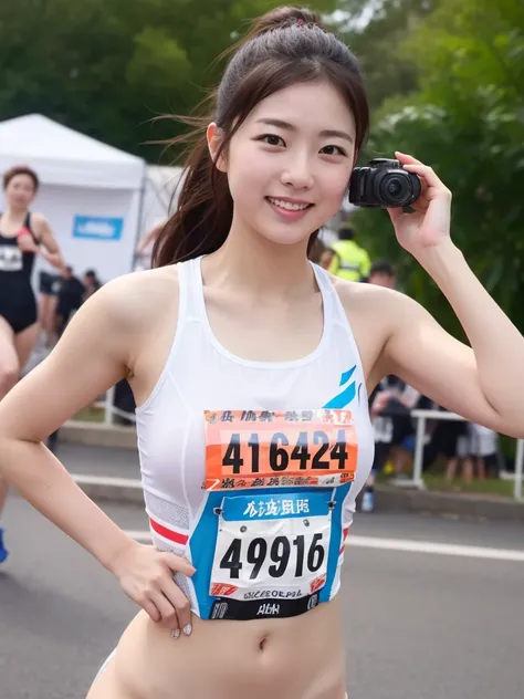 (16km race、Live Shooting、Highest quality、masterpiece)、(Real、Photorealistic)、Super detailed、Ultra-high resolution、1 naked girl、See who&#39;s watching、Beautiful detailed face、A sloppy smile、Waistline、(Thin slim waist) Beautiful detailed skin、Skin Texture、Flo...