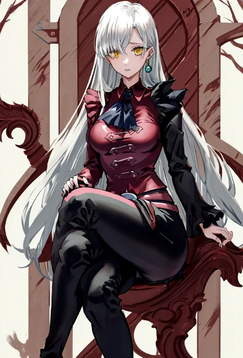 elizabeth rose bloodflame (hololive), Best quality，masterpiece，a high resolution，Adult female, businesswoman, mature female, skinny, nardack, visible breasts apart, visible collarbone, visible breasts apart, medium breast, holding cane, visible cane, white...