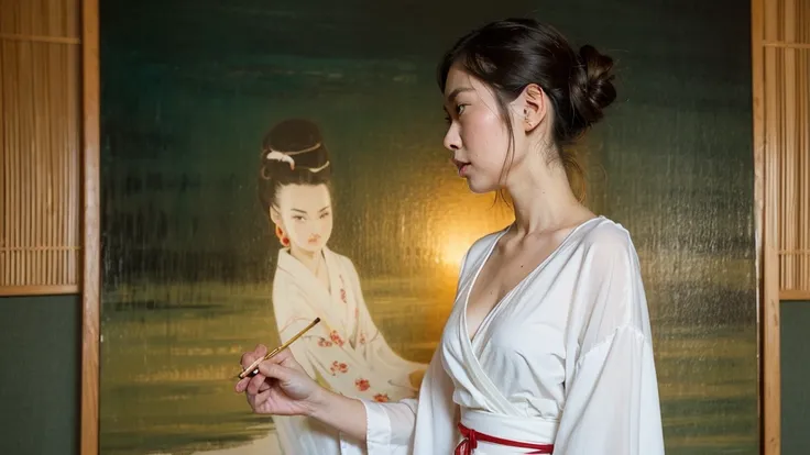 Alpha image of woman in white kimono dress, Japanese art style, Guviz-style artwork, Beautiful character painting, A beautiful artwork illustration, Chinese painting style, Beautiful digital illustration, by Yang J, stunning art style, G Liulian art style,...