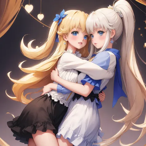 (masterpiece, best quality) 2girls, hug, blonde, size difference