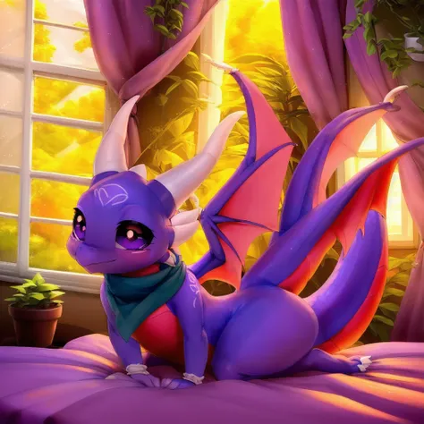 (by ricegnat, by bebebebebe, by prrrrrrmine, by dagasi), (dragon spyro, chibi, wings, blue scarf:1.3), (purple body, purple eyes...