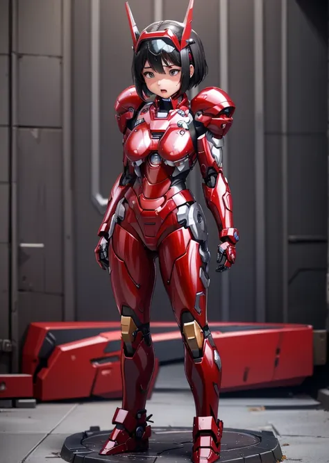 female iron man(red and black)、shine、shortcuts、textured skin, super detailed, attention to detail, high quality, 最high quality, ...