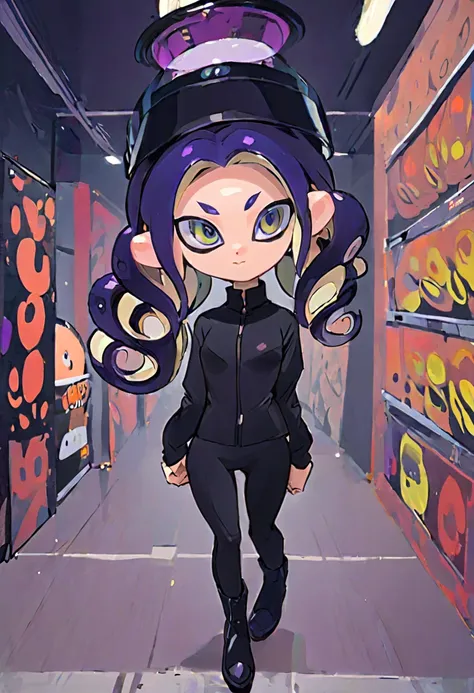 splatoon agent, octoling wearing a slim black outfit