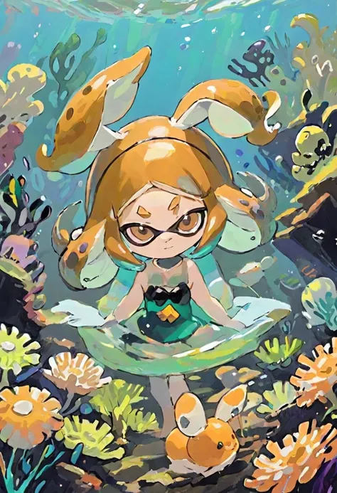 splatoon brown sea slug girl with brown bunny ears