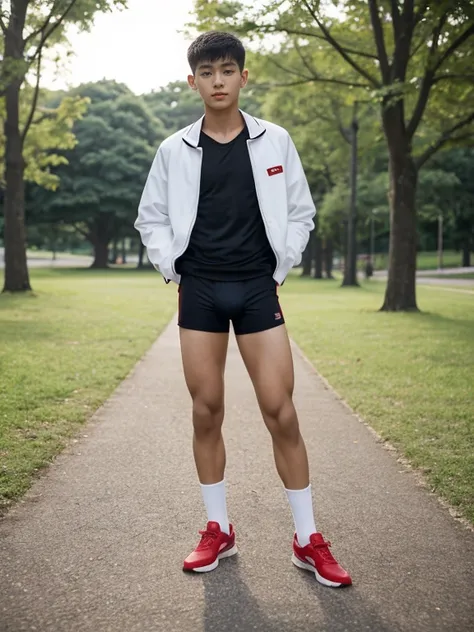 16 years old teenagers , very young , light-skin , wearing an dark red sexy underwear, tmasterpiece，k hd，the feet，Transparent sports vest，semi transparent，black long socks，The barefoot , red colour , handsome and cute , extreme cute boy , white skin , dark...