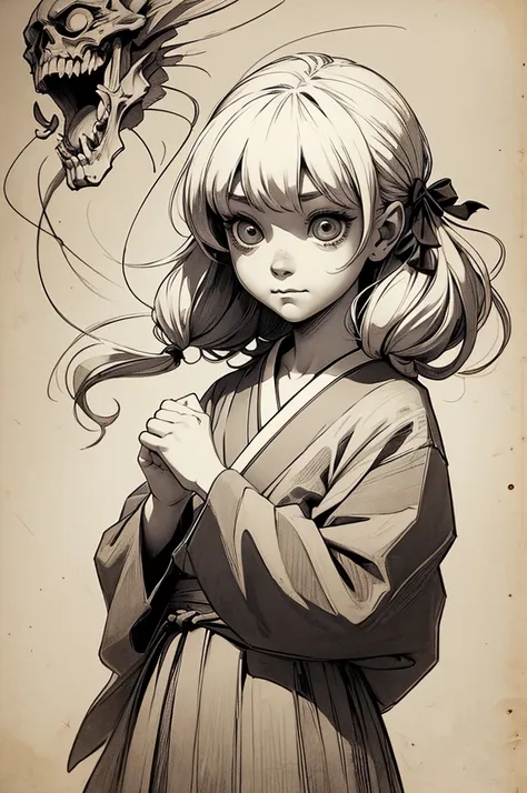 ((festival)), Outline warm color, ((Jump scares)), scribble, nightmare, Doll-like face, Manga style, rough sketch, Horror elements, (masterpiece), (High resolution), (Very delicate), (clear), Comic style illustration, (drawing style), warm color, (Horror e...