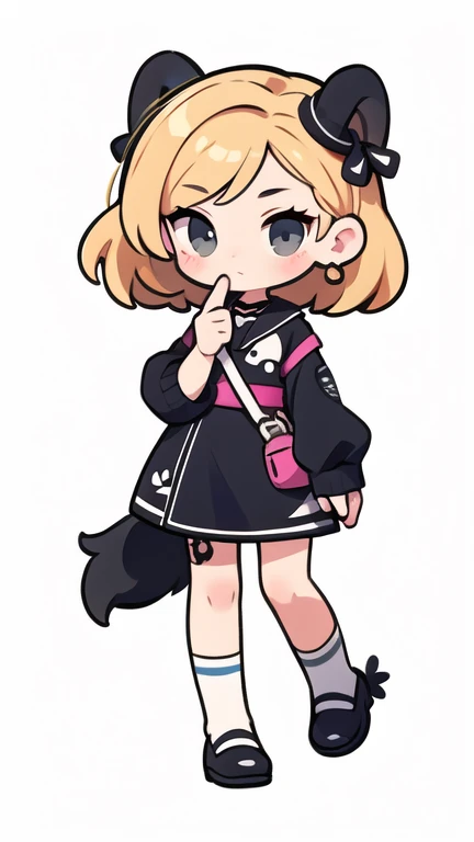 simple details,chibi,full body, a girl holding a black dog in her hand