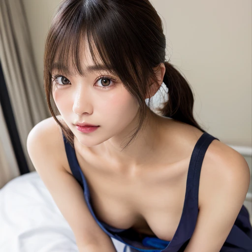 High resolution、超High resolution、photograph、Japanese Women、Looking into the distance、cute、Age 25、Random Hairstyles、Random pose、Highly detailed skin、Rough skin、Detailed chest、Japanese、Mid-chest、A glimpse of her bra、downblouse、Nurse uniform、Hospital room