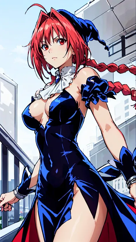 masterpiece, Highest quality,High resolution,Dorothy, Redhead,Red eyes, Have,dress,Braiding, black dress, View your viewers,