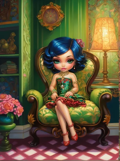 in style of Jasmine Becket-Griffith, full body portrait of character sitting in the living room