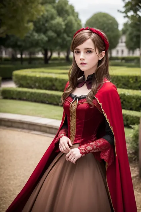 Close-up of a woman in a red dress and red cape, ドリアダ役のEmma Watson, Emma Watsonの修道女カロル・バク, 古代の女王Emma Watson, 騎士役のEmma Watson, Emma Watson(『Victorian Secrets』), Emma Watsonの映画スチール, Emma Watson(Scarlet Witch), In a red Victorian era dress, ゲーム・オブ・スローンズのEmma ...