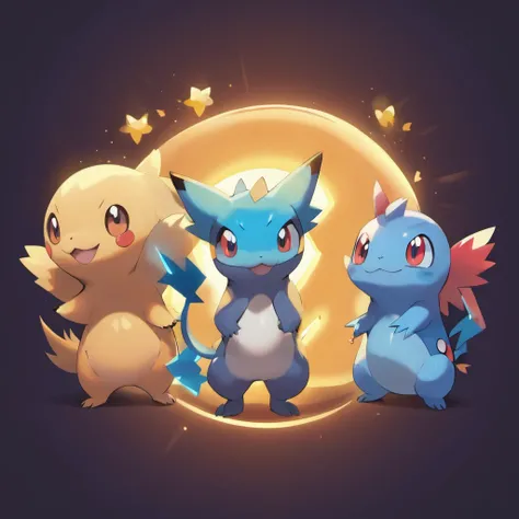 Three Pokemons in the dark representing the letters « T », « N » and « O »