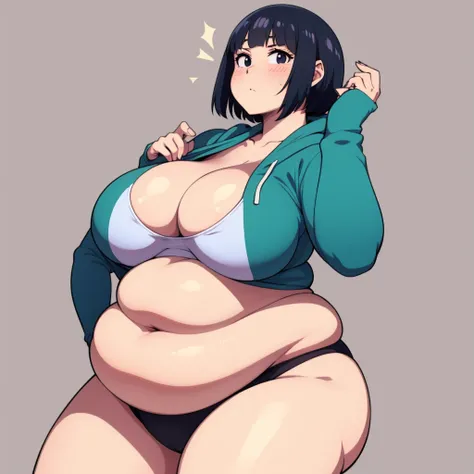 score_9, score_8_up, score_7_up, score_6_up, score_5_up, score_4_up, source_anime, BREAK
(1girl, solo:1.2), simple background, black eyes, aqua hair, oversized blue crop top hoodie, panties, (very chubby:1.5)