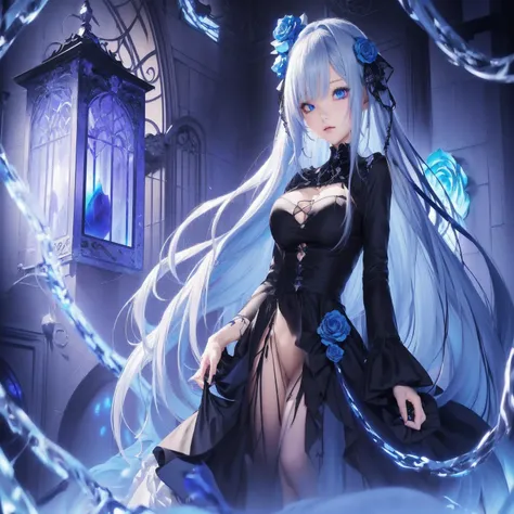 anime girl with long white hair and blue eyes in a black dress, gothic maiden anime girl, anime girl wearing a black dress, nightcore, anime art wallpaper 8 k, epic light novel art cover, cute anime waifu in a nice dress, anime style 4 k, beautiful fantasy...