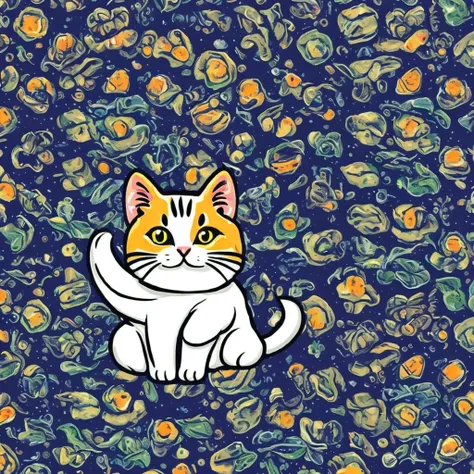 sticker, cute cat, white background.