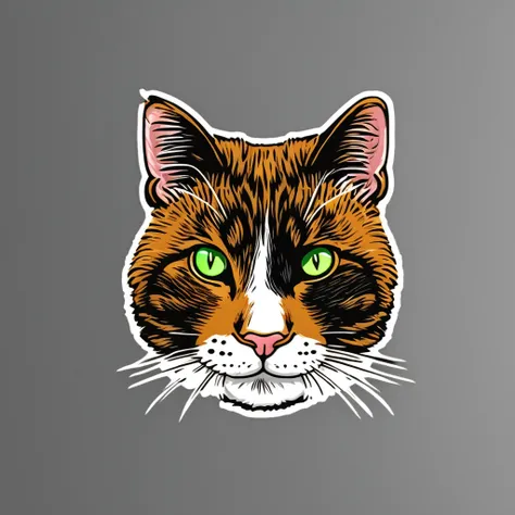 sticker, cartoon cat, white background, Vermeer style, 12K, high quality, HD, octane render, cinematic lighting