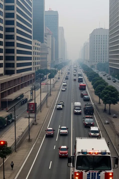 101-1 EXT. City Panic - Day - Lens：High angle view，A city covered in smog，Empty streets，Occasionally there are zombies stumbling around。
- subtitle：“A sudden virus，Putting humanity into an unprecedented crisis...&quot; - Continuous footage：Crows Flying，A p...